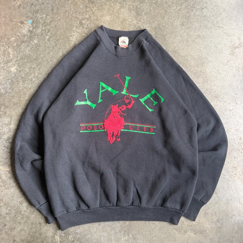 Vintage 80s RARE Yale Polo Club Raglan Sweatshirt Pullover Faded Mens L 21x25.5